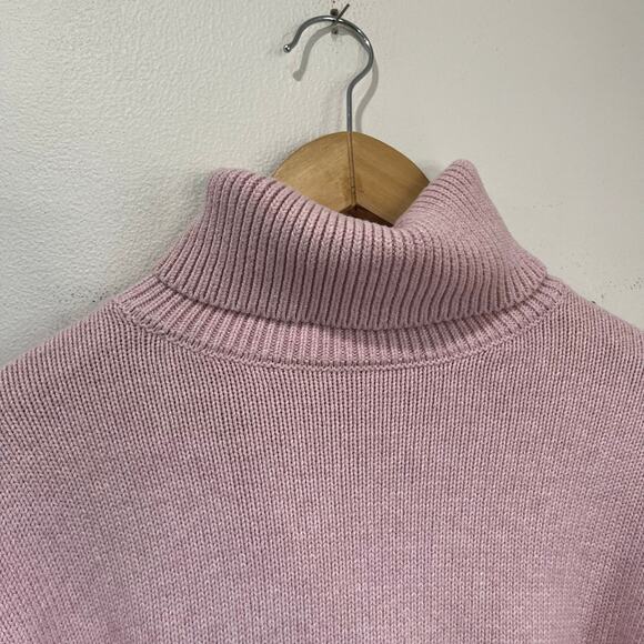 MANGO Pink Cropped Turtleneck Sweater Size M Soft Knit Cozy Cotton Blend - Picture 4 of 8